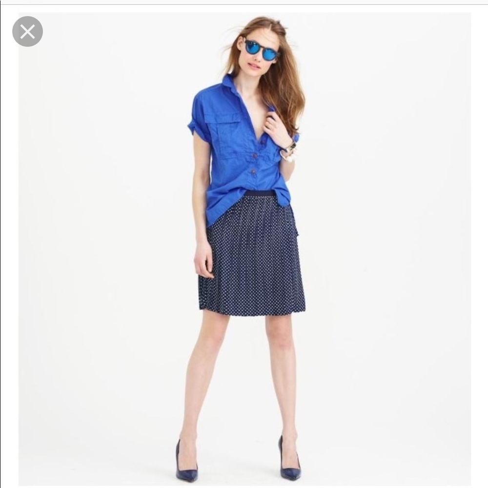 JCrew blue double pleated polka dot skirt